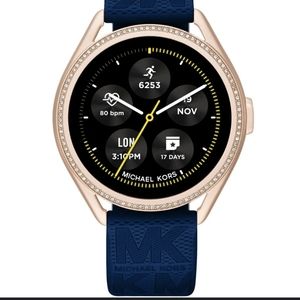 Michael Kors women smartwatch. BNWT. Rose gold face with studs, blue band